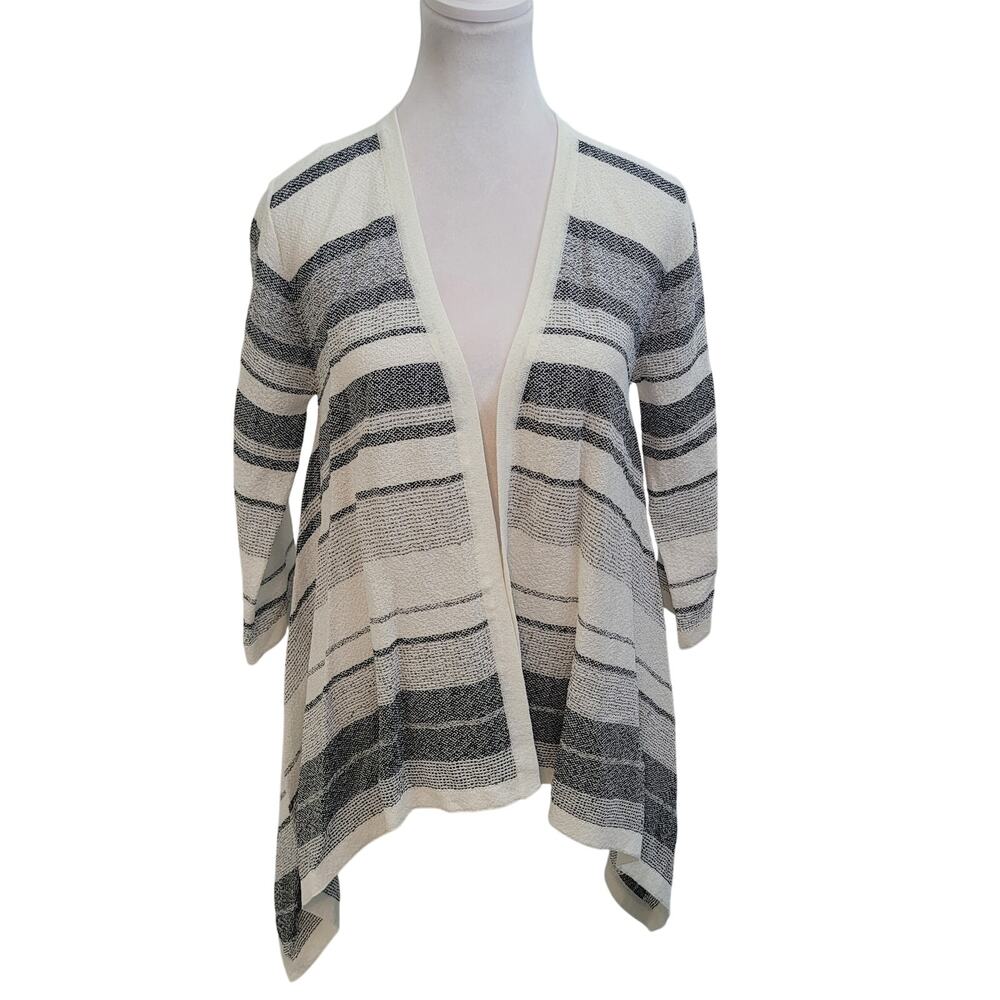Max Mara Size S Striped Open Cardigan White‎ Black Gray Lightweight Luxury Knit